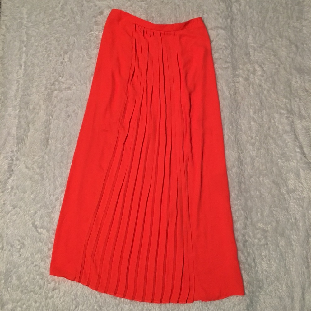 Neon bright orange pleated maxi skirt sz M